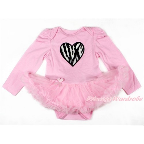 Light Pink Long Sleeve Baby Bodysuit Jumpsuit Light Pink Pettiskirt With Zebra Heart Print JS2645 