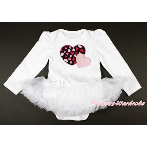 Valentine's Day  White Long Sleeve Baby Bodysuit Jumpsuit White Pettiskirt With Light Pink Sweet Twin Heart Print JS2650 