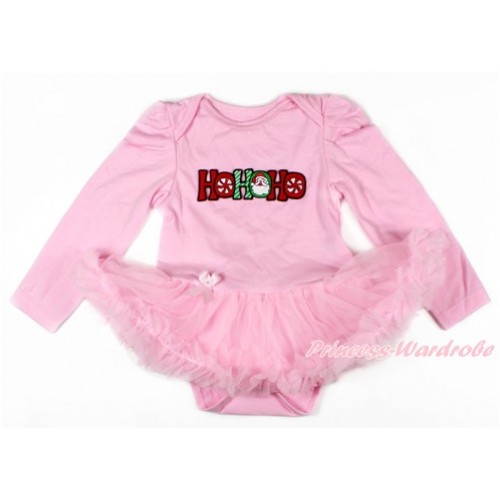 Xmas Light Pink Long Sleeve Baby Bodysuit Jumpsuit Light Pink Pettiskirt With HOHOHO Santa Claus Print JS2636 