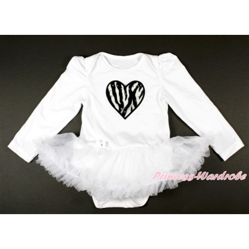 White Long Sleeve Baby Bodysuit Jumpsuit White Pettiskirt With Zebra Heart Print JS2655 