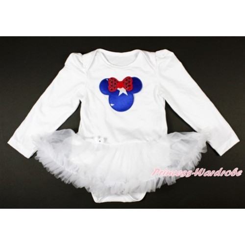 White Long Sleeve Baby Bodysuit Jumpsuit White Pettiskirt With Patriotic American Minnie Print JS2660 