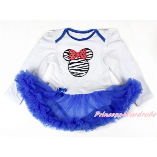 White Long Sleeve Baby Bodysuit Jumpsuit Royal Blue Pettiskirt With Sparkle Red Zebra Minnie Print JS2675 