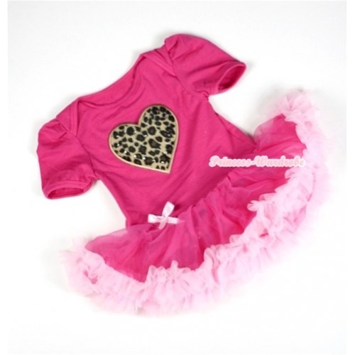 Hot Pink Baby Jumpsuit Hot Light Pink Pettiskirt with Leopard Heart Print JS106 