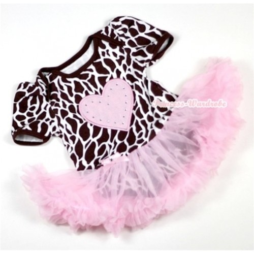 Giraffe Baby Jumpsuit Light Pink Pettiskirt with Light Pink Heart Print JS142 