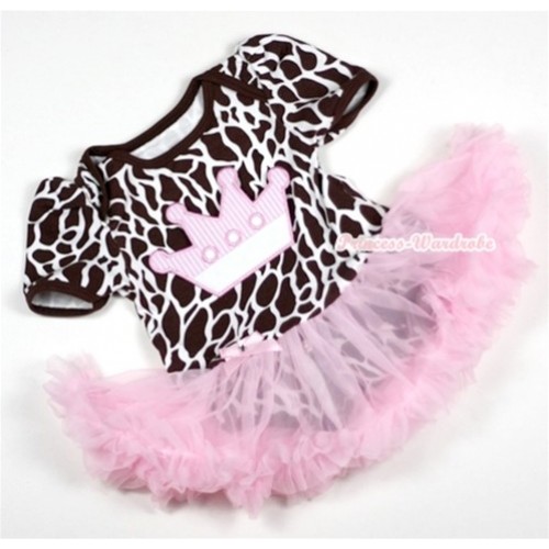 Giraffe Baby Jumpsuit Light Pink Pettiskirt with Crown Print JS143 