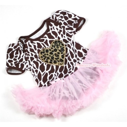 Giraffe Baby Jumpsuit Light Pink Pettiskirt with Leopard Heart Print JS146 