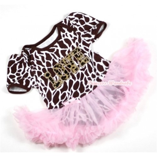 Giraffe Baby Jumpsuit Light Pink Pettiskirt with Leopard Love Print JS147 