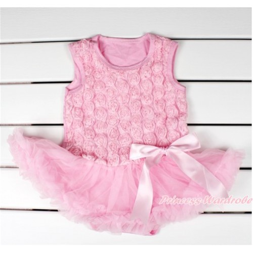 Valentine's Day Light Pink Romanatic Rose Baby Bodysuit Jumpsuit Light Pink Pettiskirt & Light Pink Bow JS2766 