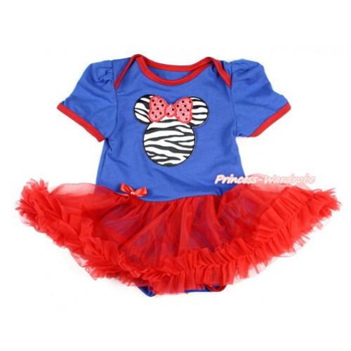 Royal Blue Baby Bodysuit Jumpsuit Red Pettiskirt with Sparkle Red Zebra Minnie Print JS2804 