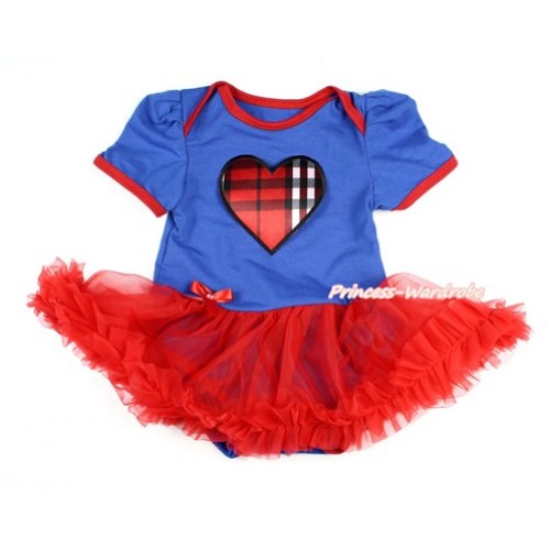 Royal Blue Baby Bodysuit Jumpsuit Red Pettiskirt with Red Black Checked Heart Print JS2805 