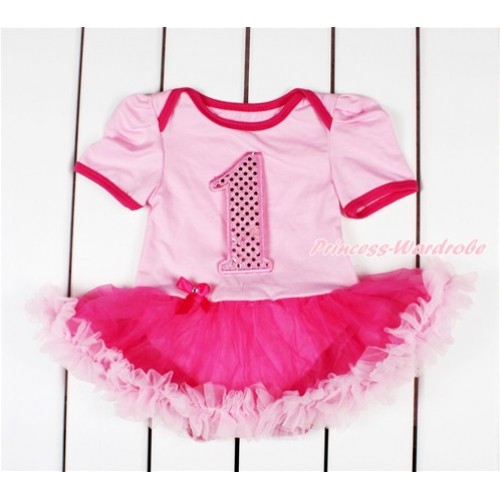 Light Pink Baby Bodysuit Jumpsuit Hot Light Pink Pettiskirt with 1st Sparkle Light Pink Birthday Number Print JS2817 