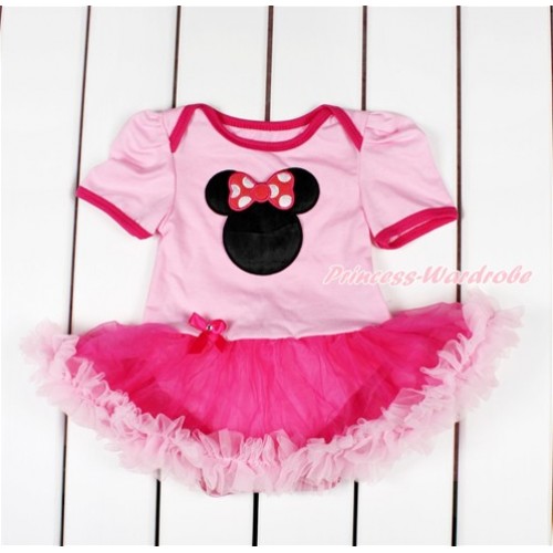 Light Pink Baby Bodysuit Jumpsuit Hot Light Pink Pettiskirt with Hot Pink Minnie Print JS2819 