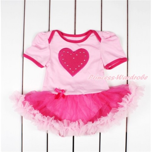 Light Pink Baby Bodysuit Jumpsuit Hot Light Pink Pettiskirt with Hot Pink Heart Print JS2821 