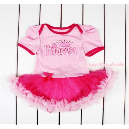 Light Pink Baby Bodysuit Jumpsuit Hot Light Pink Pettiskirt with Princess Print JS2825 