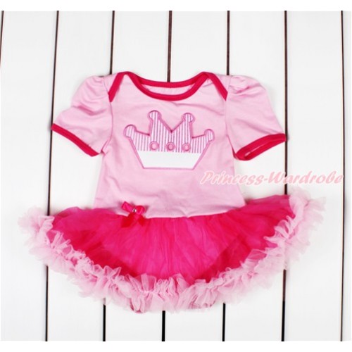 Light Pink Baby Bodysuit Jumpsuit Hot Light Pink Pettiskirt with Crown Print JS2826 