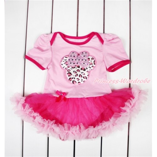 Light Pink Baby Bodysuit Jumpsuit Hot Light Pink Pettiskirt with Light Pink Leopard Minnie Print JS2827 