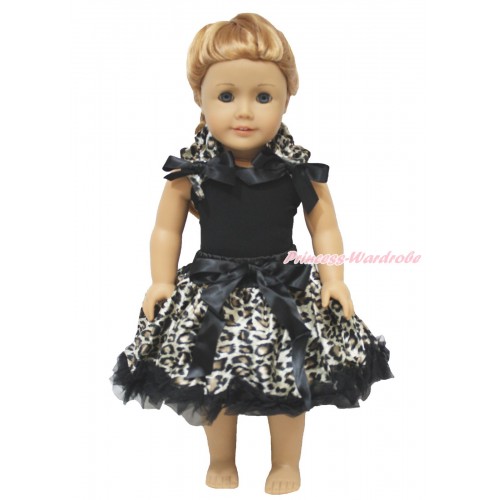 Black Tank Top Leopard Ruffles Black Bow & Black Leopard Pettiskirt American Girl Doll Outfit DO067