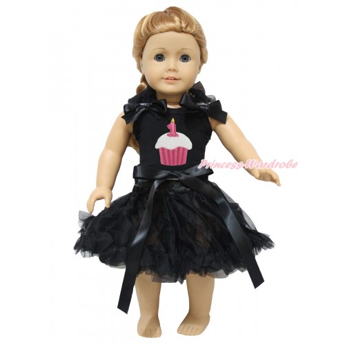 Black Tank Top Black Ruffles & Bows & Birthday Cake & Black Pettiskirt American Girl Doll Outfit DO076
