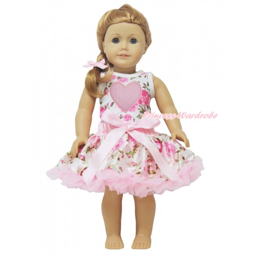 Rose Fusion Tank Top Light Pink Heart & Light Pink Rose Pettiskirt American Girl Doll Outfit DO027