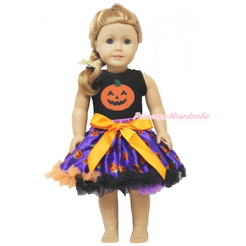Black Tank Top Pumpkin & Purple Pumpkin Pettiskirt American Girl Doll Outfit DO035