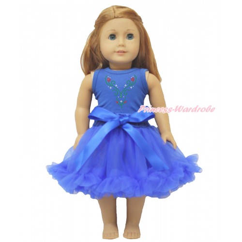 Frozen Royal BlueTank Top Sparkle Rhinestone Princess Anna & Royal Blue Pettiskirt American Girl Doll Outfit DO036