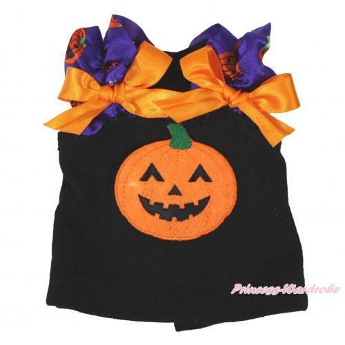 Halloween Black Tank Top Purple Pumpkin Ruffles Orange Bows & Pumpkin American Girl Doll Top Outfit DT006