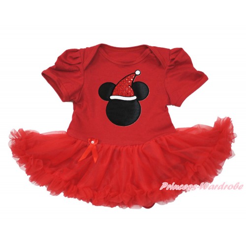  Xmas Red Baby Bodysuit Jumpsuit Red Pettiskirt with Christmas Minnie Print JS3607 