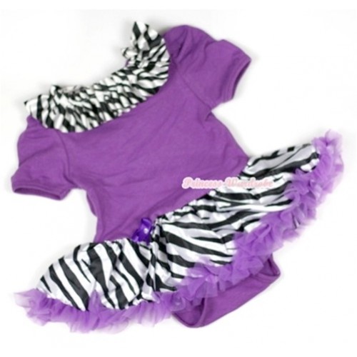Dark Purple Baby Jumpsuit Dark Purple Zebra Pettiskirt With Zebra Satin Lacing JS568 