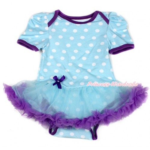 Light Blue White Dots Baby Bodysuit Jumpsuit Light Blue Dark Purple Pettiskirt JS1649 