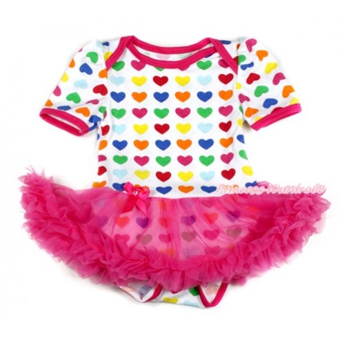 Rainbow Heart Baby Bodysuit Jumpsuit Hot Pink Pettiskirt JS1650 
