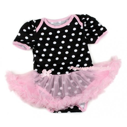 Black White Dots Baby Bodysuit Jumpsuit Light Pink Pettiskirt JS1651 
