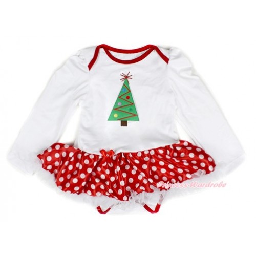  Xmas White Long Sleeve Baby Bodysuit Jumpsuit Minnie Dots White Pettiskirt With Christmas Tree Print JS2307 